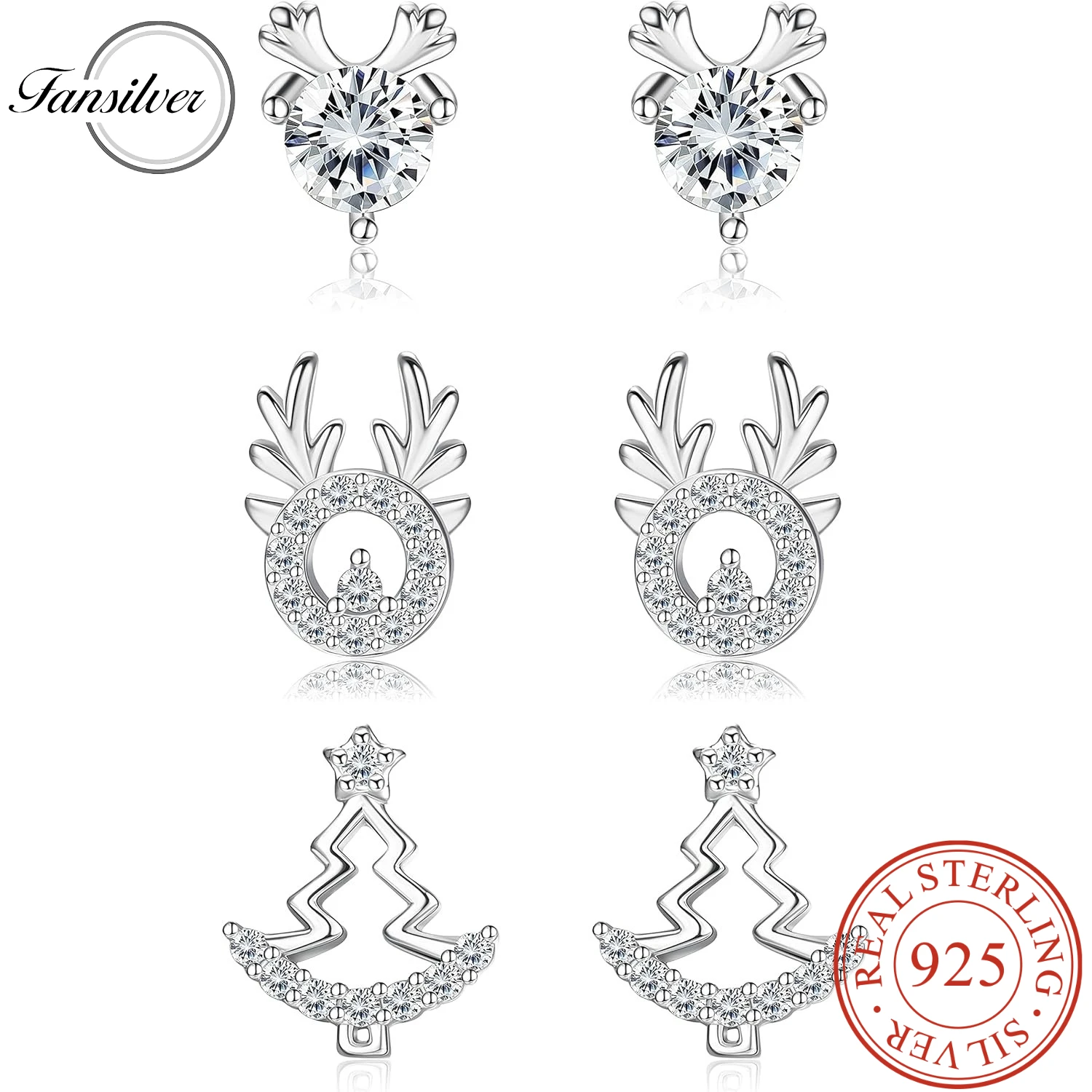 

Fansilver 925 Sterling Silver Christmas Stud Earring Set for Women Hypoallergenic Santa Claus Hat Earring Christmas Jewelry Gift