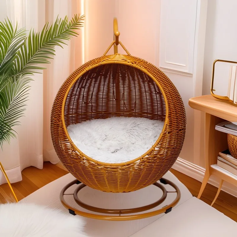 Rattan pendurado cama de gato macio acolchoado gato rede respirável destacável gatos camas decoração para casa balanço ninho para gatos pequeno cão
