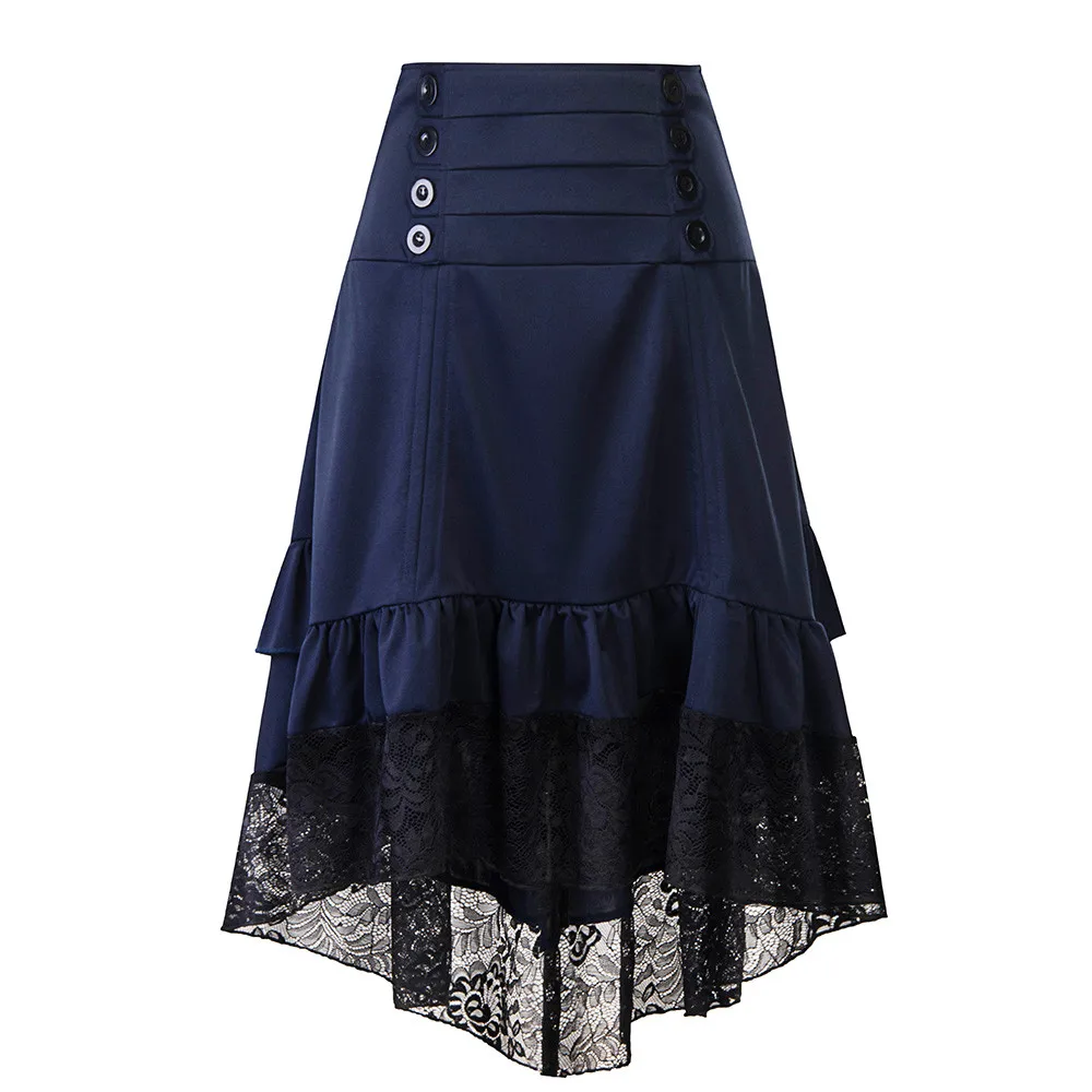 Women Skirt Stitching Ladies Autumn Winter Retro Button Bag Hip Lace Graduation Pretty Vestido Gala Vestidos Para Mujer