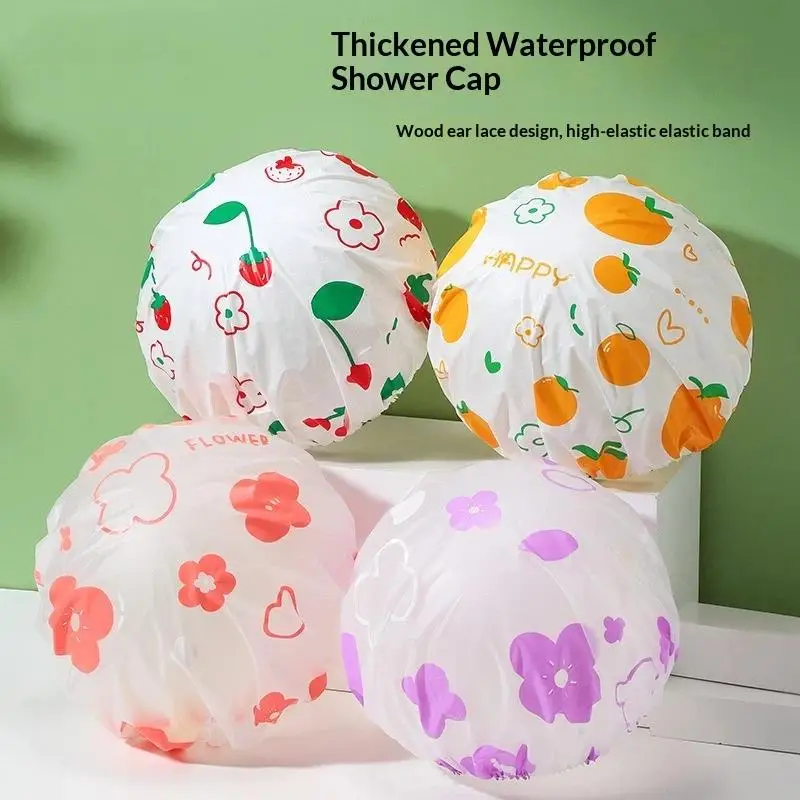 Waterproof Shower Cap No-tight Elastic Edge Breathable Soft Lining for Daily Shower Spa Hair Dye Suitable for Long Curly Hair