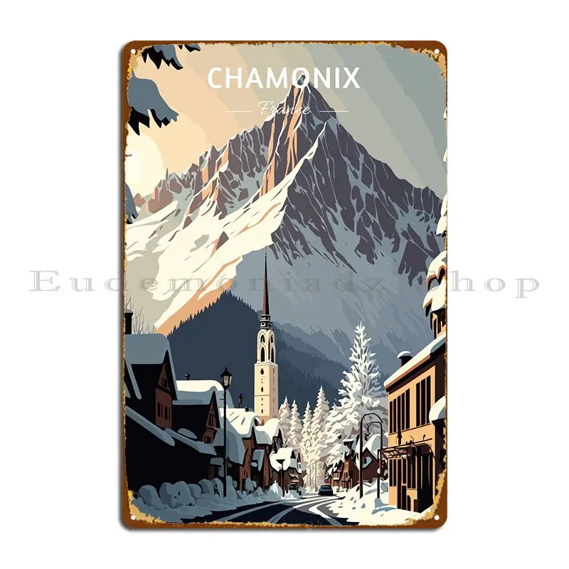 Travel To Chamonix Metal Plaque Poster Pub Designs Garage Create Create Tin Sign Poster