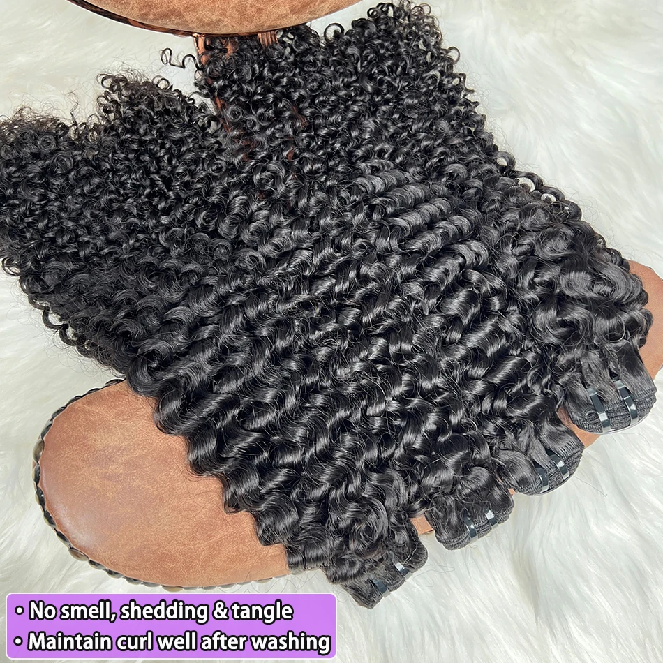 حزم شعر بشري مجعد عميق لحمة مزدوجة 100% شعر بشري خام فيتنام 100 جرام لون أسود طبيعي ملحقات نسج متموجة