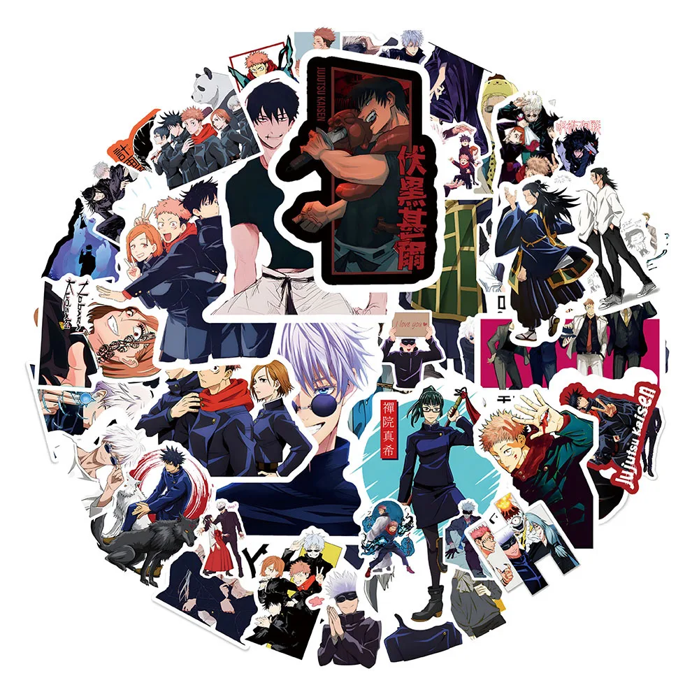 50pcs Jujutsu Kaisen Cartoon Mobile Phone Case Decorative Scooter Water Bottle Sticker Decoration Supplies For Kids Toy