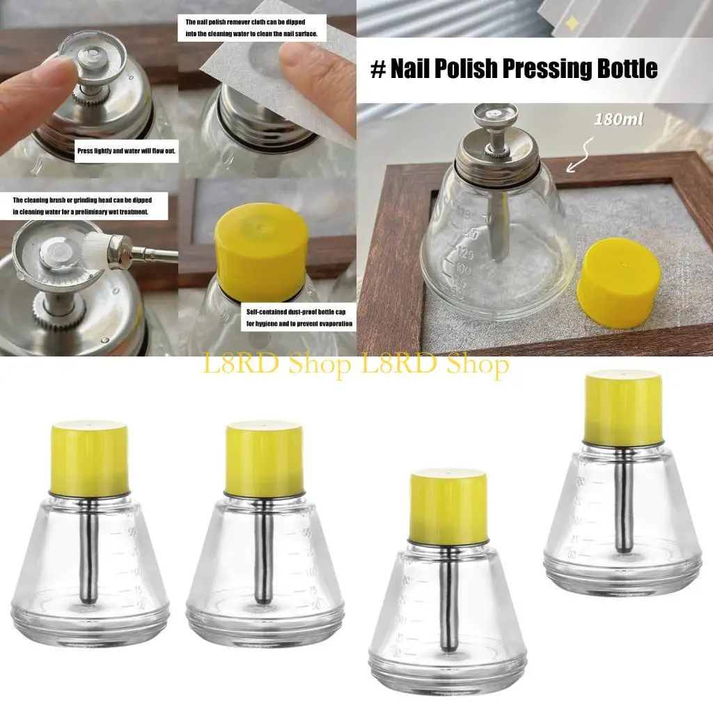 L8RD 2pcs Glass Manicure Bottles with Easy Press Nozzle and Visible Liquid Level
