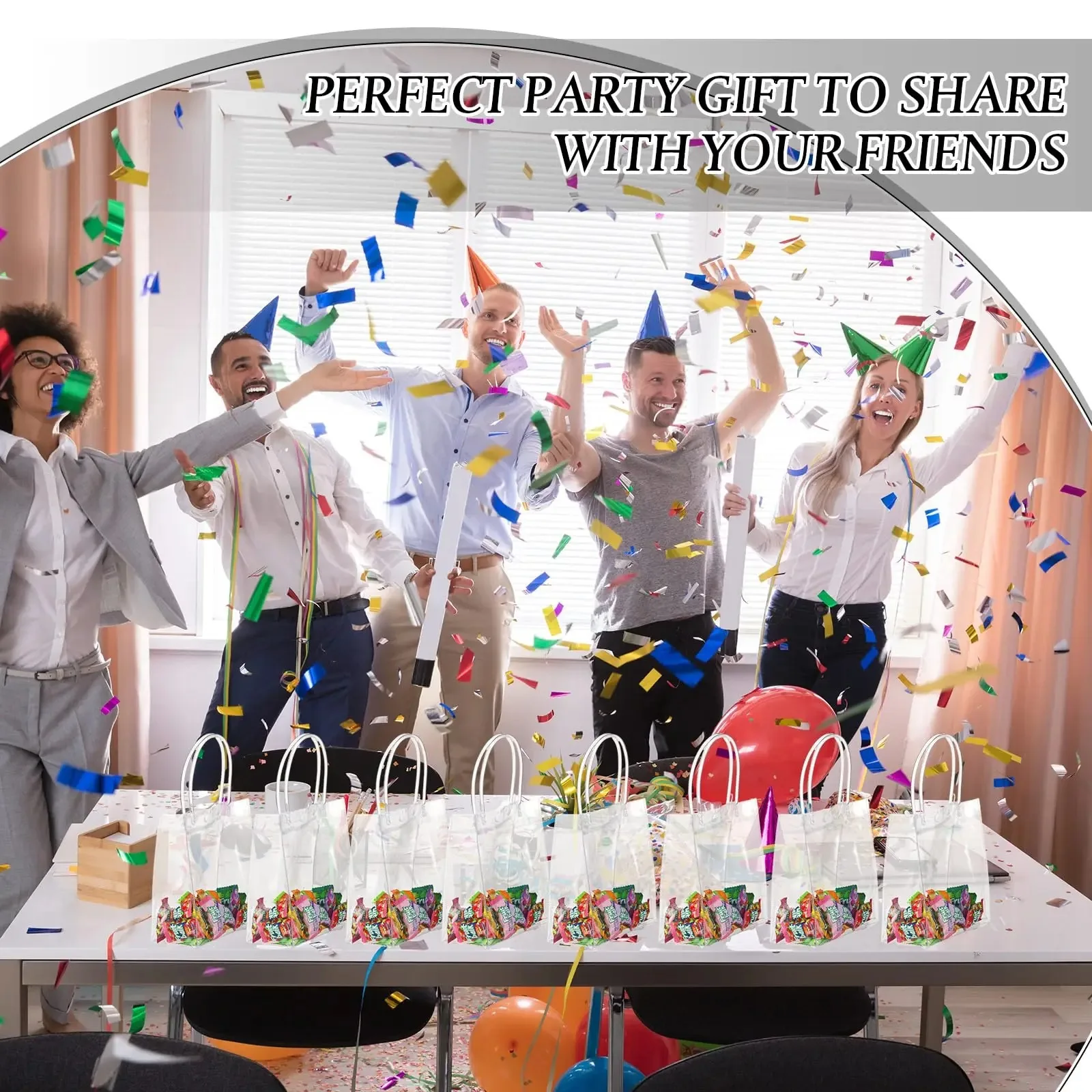 10–100 Stück durchsichtige Geschenktüten aus Kunststoff mit Griff, transparente Geschenktüte, wiederverwendbare Einkaufstasche, PVC-Goodie-Taschen für Hochzeits-Partyzubehör