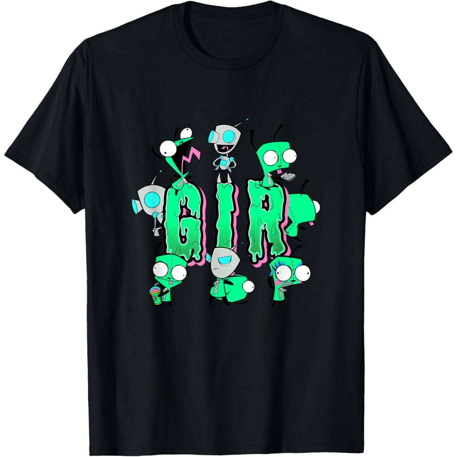 

Invader Zim Gir Slime Letters Graphic Tee Soft Cotton T-Shirt for Men Casual