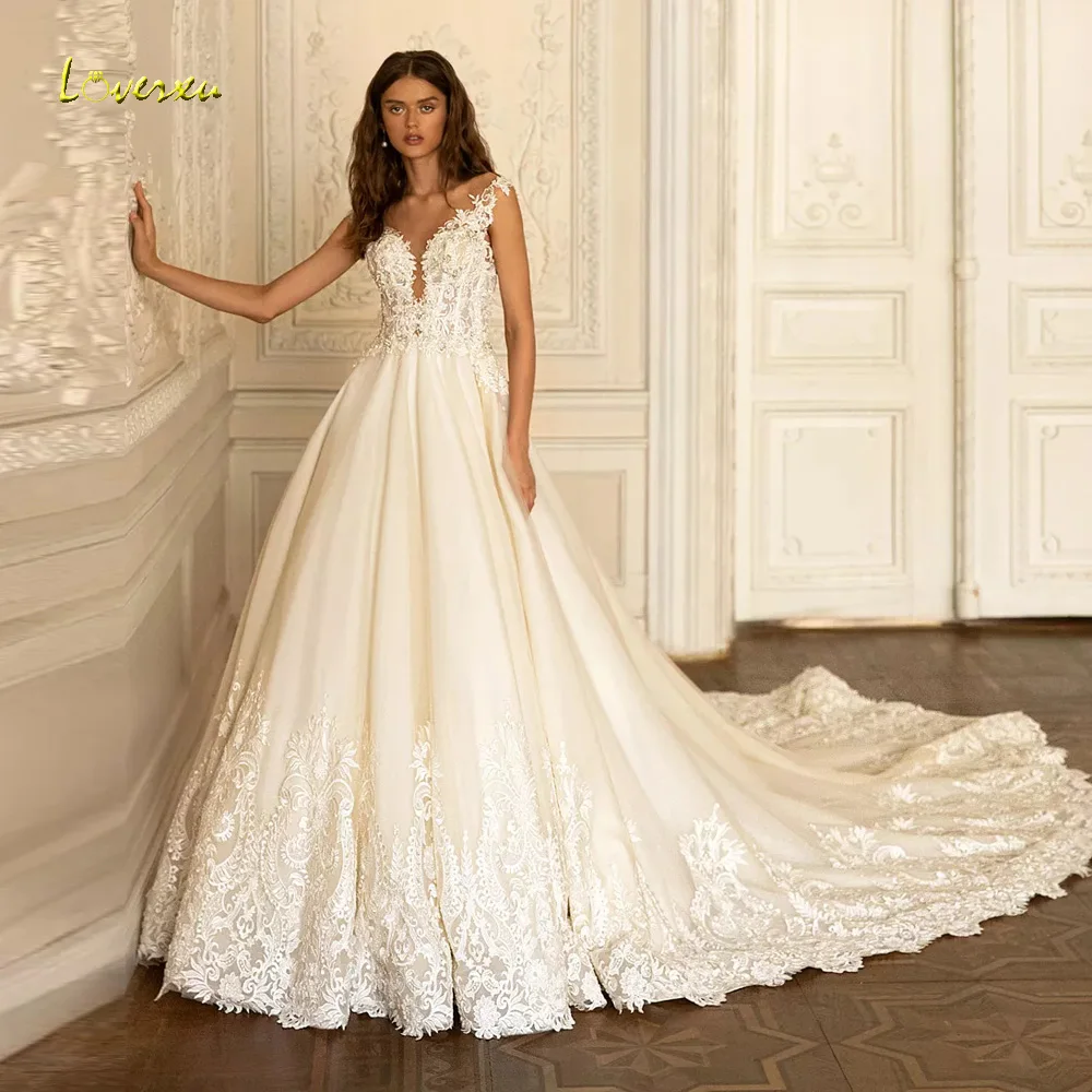 

Loverxu A-Line Glamorous Wedding Dresses 2024 Sweetheart Cap Sleeve Vestido De Novia Beaded Appliques Classic Robe De Mariee