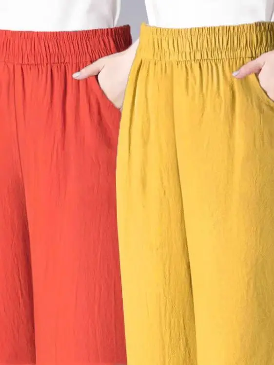 Taille haute coton lin sarouel femmes été 2025 nouveau respirant décontracté maman pantalon polyvalent coupe ample coréen Sle