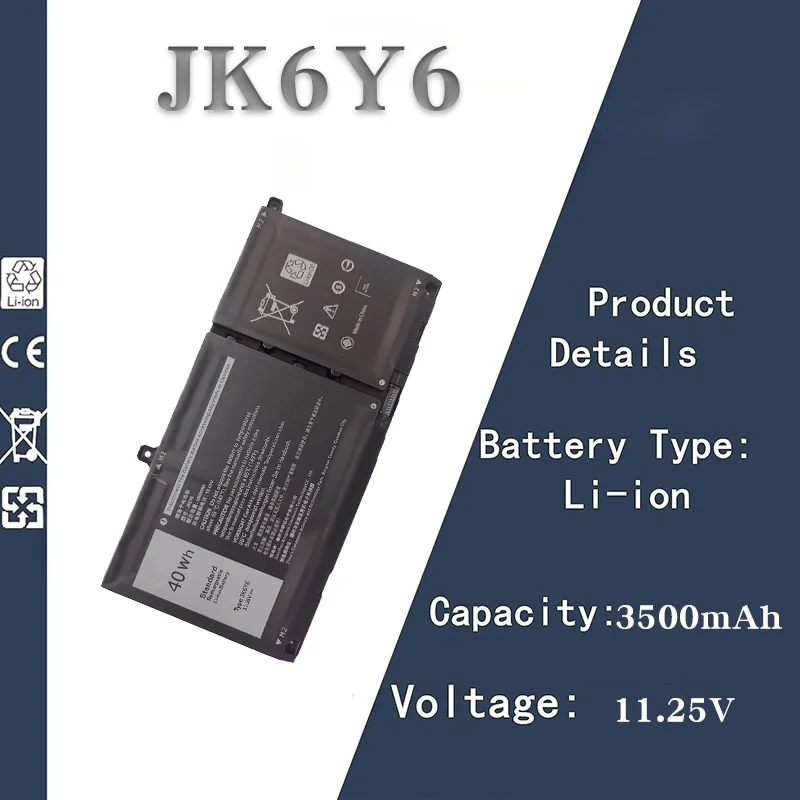 

Сменный аккумулятор для ноутбука Dell JK6Y6 | Совместим с Latitude 15, 3510/5401/5405/5408/5505. | 11,25 В 3500 мАч