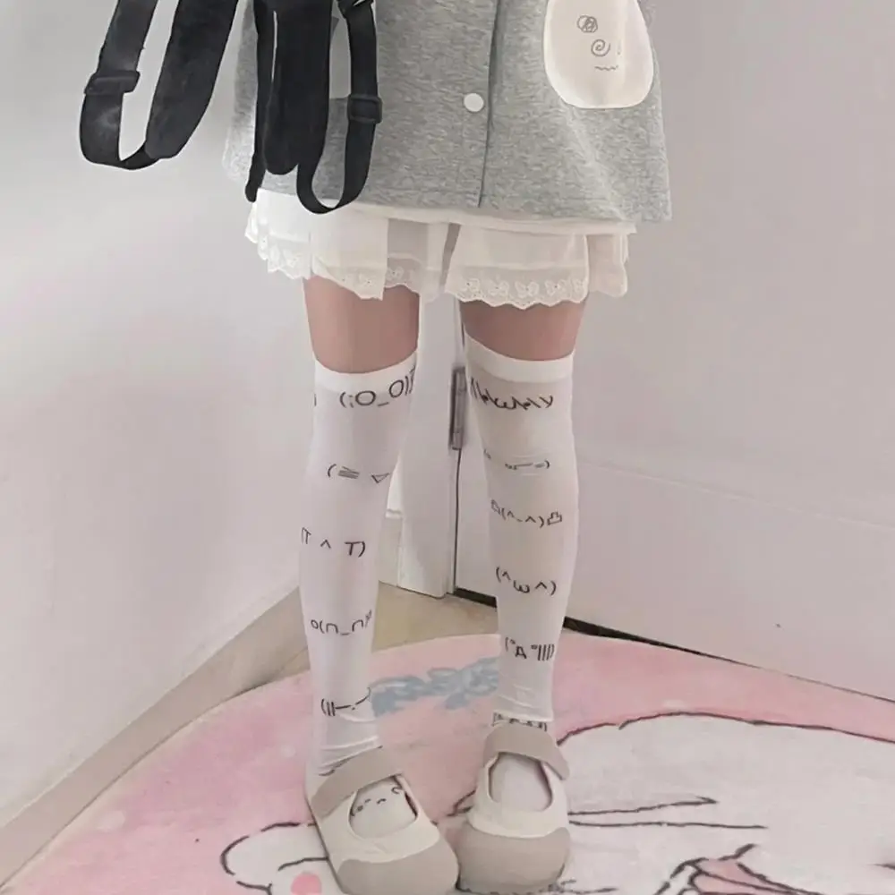 

Letter Print Long Socks White Graffiti Socks Thigh High Stockings Printed Over-knee Socks Harajuku Style Over Knee Stockings