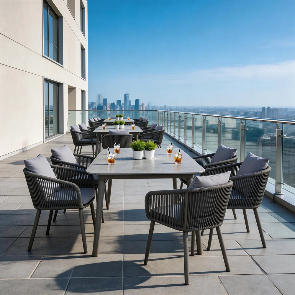 Modern Outdoor Dining Table Modern Outdoor Dining Table Set Modern Luxury Aluminum Frame Rope Weaving Restaurant Garden Villa