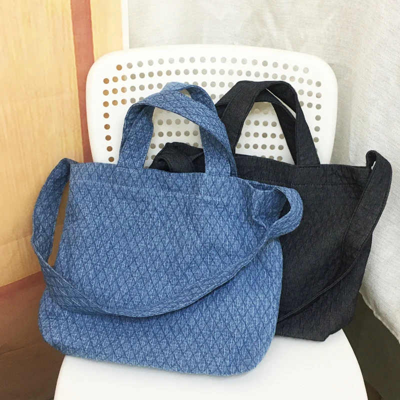 

Large Capacity Denim Tote Bags For Women Luxury Designer Handbag And Purses 2024 New Cloth Embroidered Rhombus Underarm Shoulder