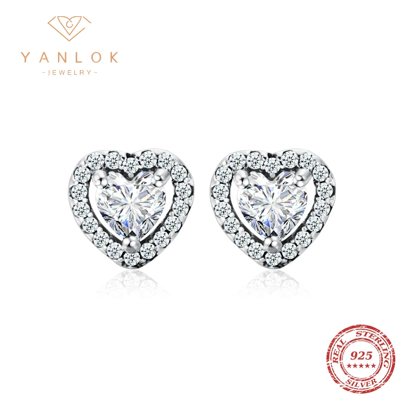 

YANLOK 925 Sterling Silver Dazzling Clear CZ Heart Stud Earrings Silver for Women Sterling Silver Jewelry Valentine Day Gift