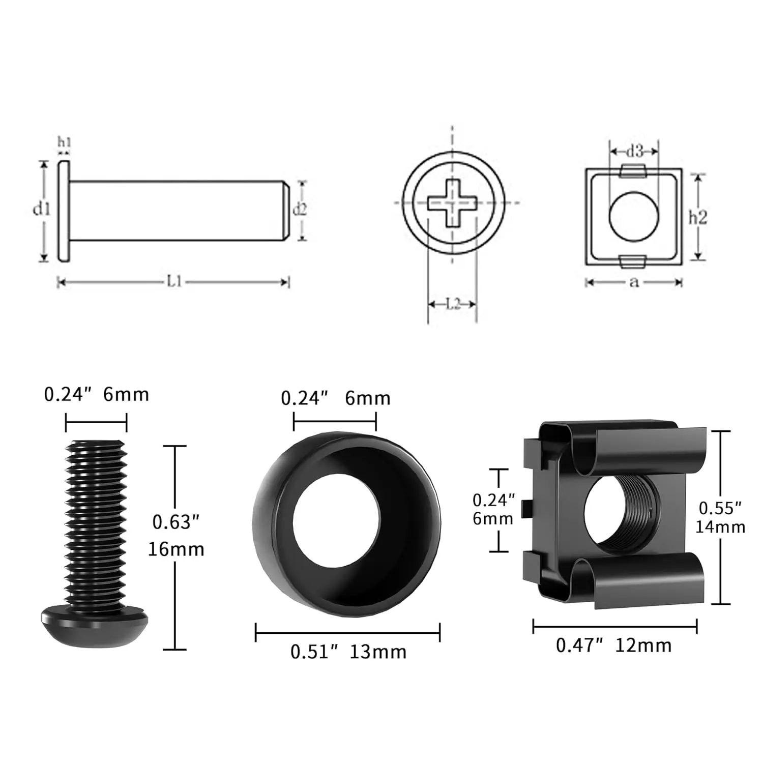 For Server Cabinet Shelves Network Router Hardware Installation 120 Pack M6 16mm Rack Mount Cage Nuts Screws Washers