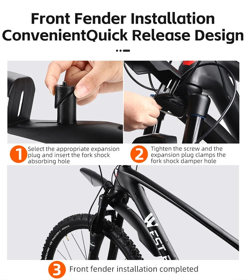 WEST BIKING Fahrrad-Schutzblech-Set ohne Bohren für 26, 27,5, 29 Zoll MTB, verbreiterte Schutzbleche, wasserdicht, langlebiges Fahrradzubehör – Detail 11
