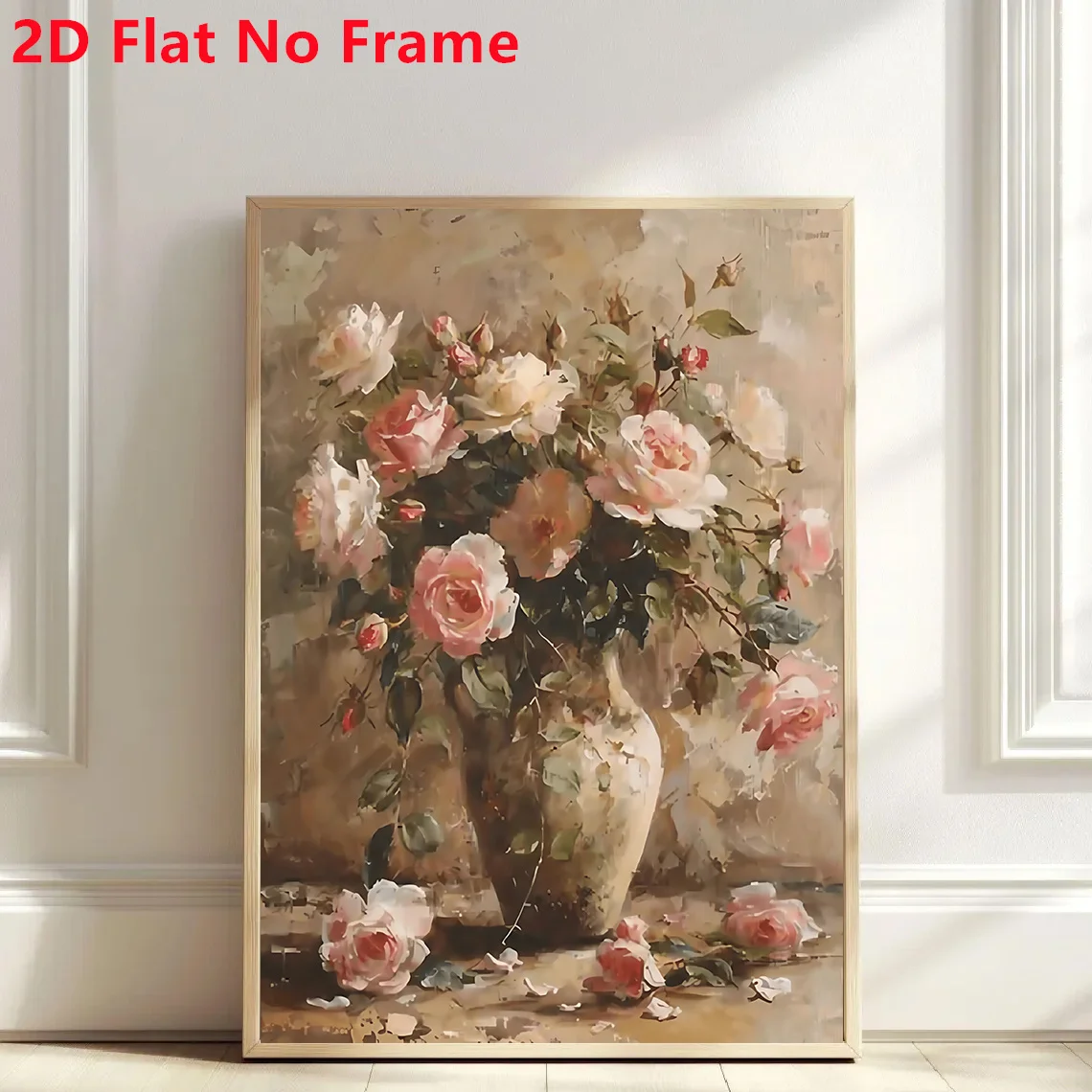 2D Flat, 1pc Vintage Vase Oil Painting Canvas Print - Roses & Peonies Suitable for Home Wall Decor, Rustic Art, Timeless Unfr