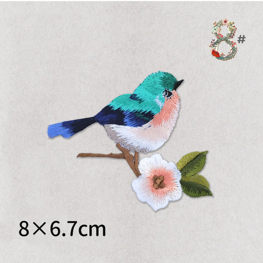 1 Piece Flower-branch Bird Embroidered Patch, Adhesive Backing, Animal Sticker, Iron-on, Clothing, DIY Design Accessories