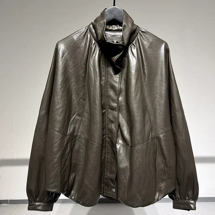 Women PU Leather Bomber Jacket Coat for Spring Autumn Female Side Zipper Female Oversize Coat Outerwear