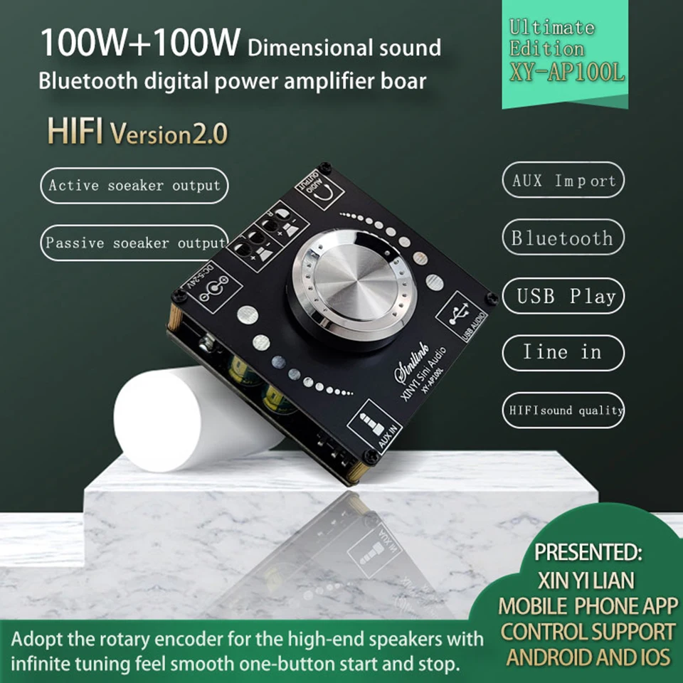 2*100W Bluetooth Power Amplifier Board 5.0 Digital AUX 2.0 CH Stereo Home Music Speaker Wireless Module Audio AMP