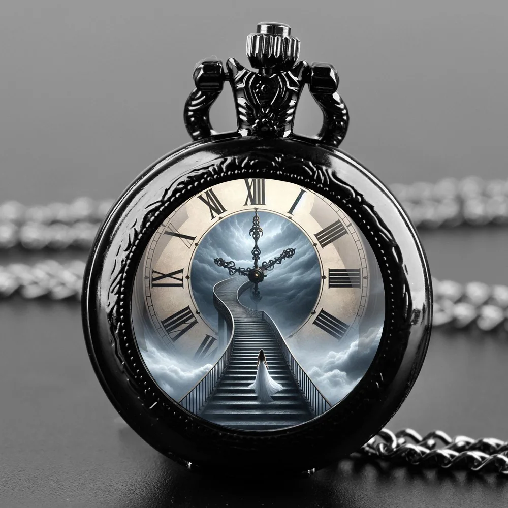 Vintage Time Machine Clock Design Quartz Pocket Watch Necklace Pendant Ideal Gift for Men & Women and Kids Pendant Birthday Gift