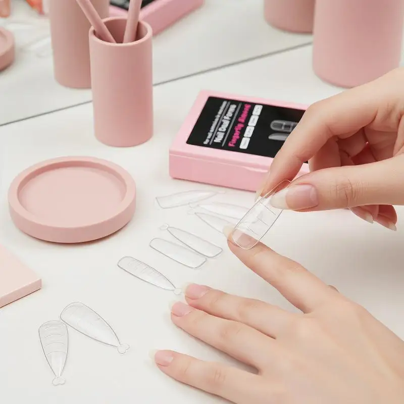 120PCS French Nail Dual Form 12 Sizes Square Almond Nail Extension Mold With Inner French Line Tips For Builder Gel