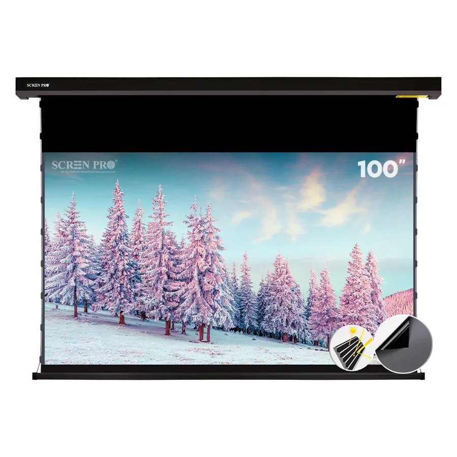 SCREEN PRO 100 inch Motorized Projection Screen 4K 3D HD Ultra Short Throw Electric ALR Projector Screen Wall/Ceiling Mounted