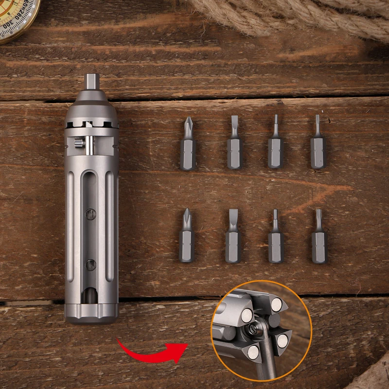 Outdoor Portable EDC Creative Multifunctional Titanium Alloy Ratchet Screwdriver (with Head) Car Emergency Combination Tool