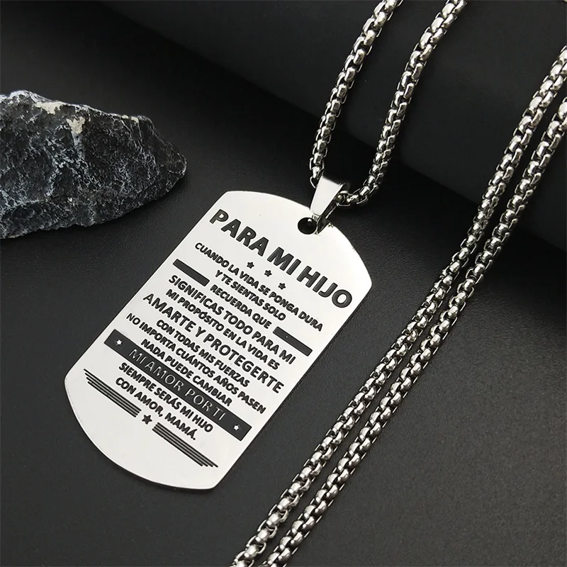 PARA MI HIJO Necklace for Man Boy Stainless Steel Silver Color to My Son Male Necklaces Chain Jewelry joyas Men Gift N3305S01