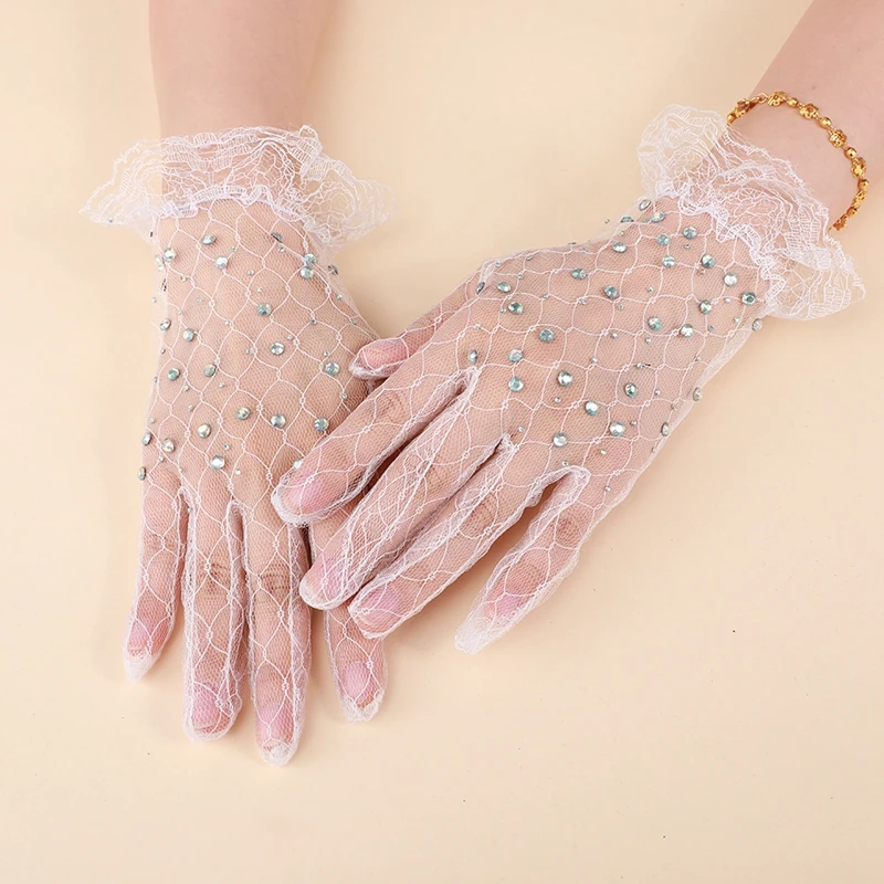 Fashionable shiny mesh diamond sexy yarn Rhinestone Long Halloween gloves Accessories for Women Wedding Evening Party