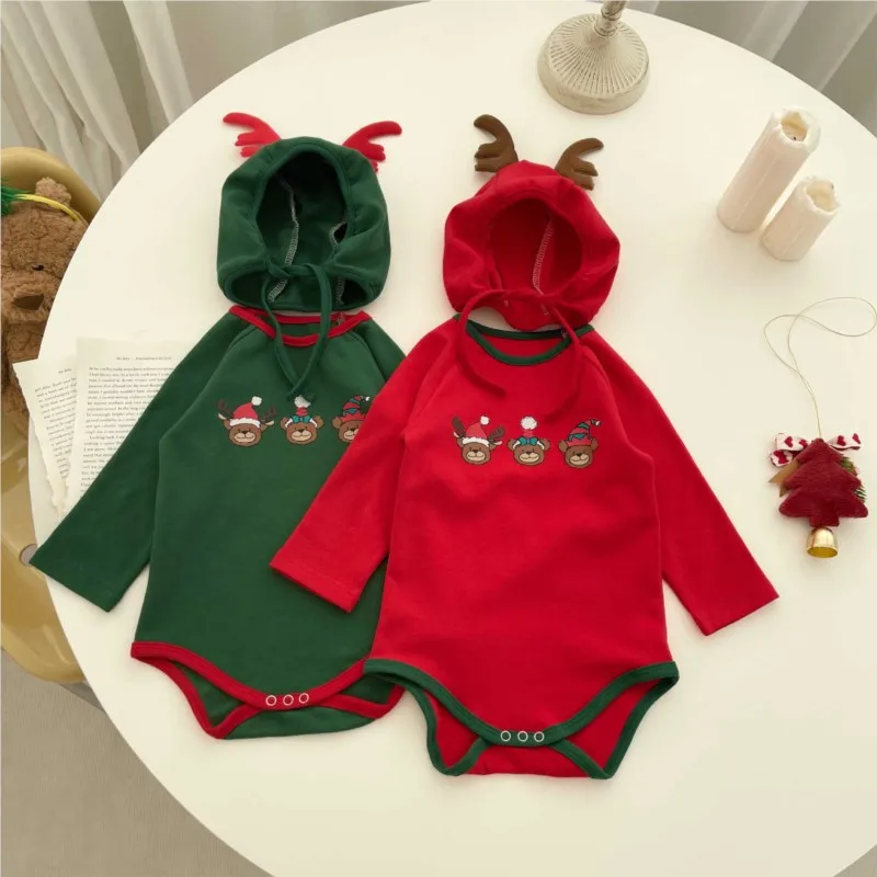 Newborn Baby Boy Girl Cotton Christmas Elk Clothes Set Romper+Hat Infant Toddler Deer Print Jumpsuit Autumn Winter Clothes 3-18M