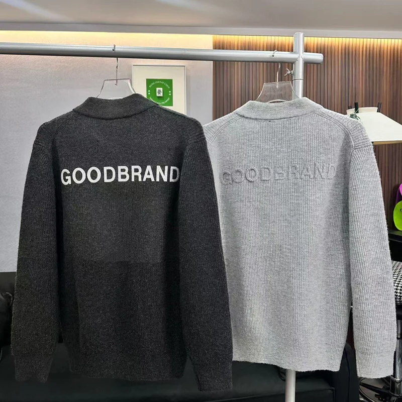 High Quality Embossed Letter Logo GOODBRAND Sweater 26ss Winter Half Open Lapel Polo Shirt  Men Women Pullover Street Cleanfit