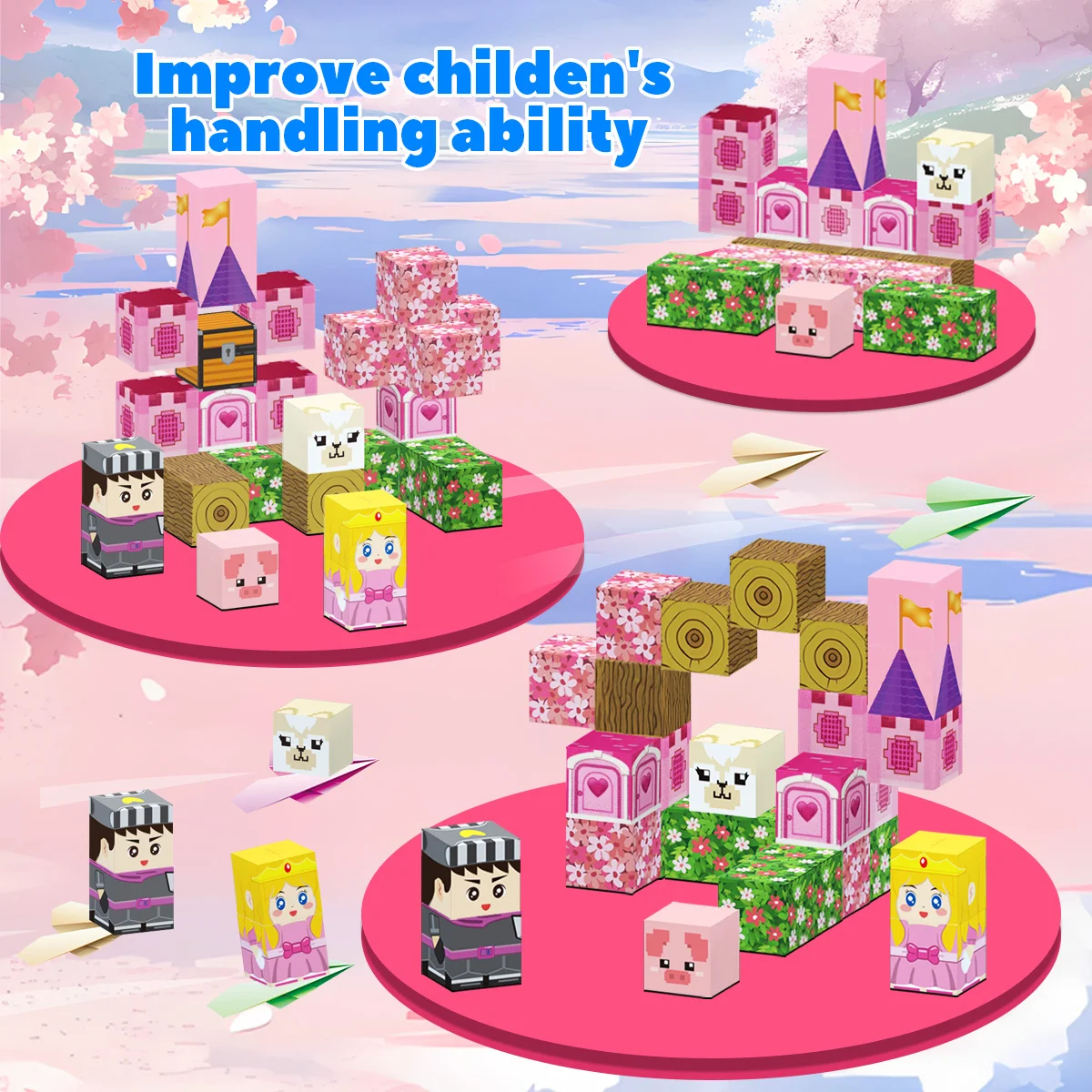 Magnetyczna zabawka, 27 elementów, magnetyczne klocki do budowania w kształcie wiśniowego zamku, płytki magnetyczne, idealny prezent na Boże Narodzenie lub urodziny