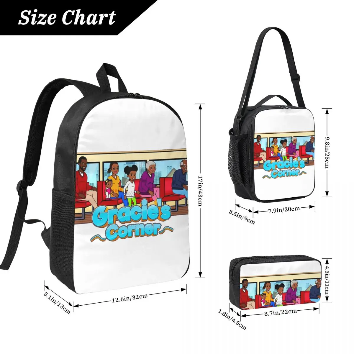 

Gracies Family Corner Cute Phonic's Song Backpack Student Boys Girls BookBag School Bag 3ps Insulated Lunch Bag Pencil Case
