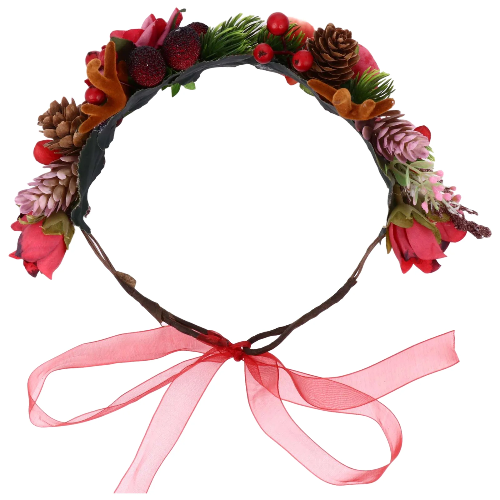 Christmas Floral Headband Antler Hair Ribbons Pine Cones Decorative Party Headdress Child Antlers Headwear Barrettes