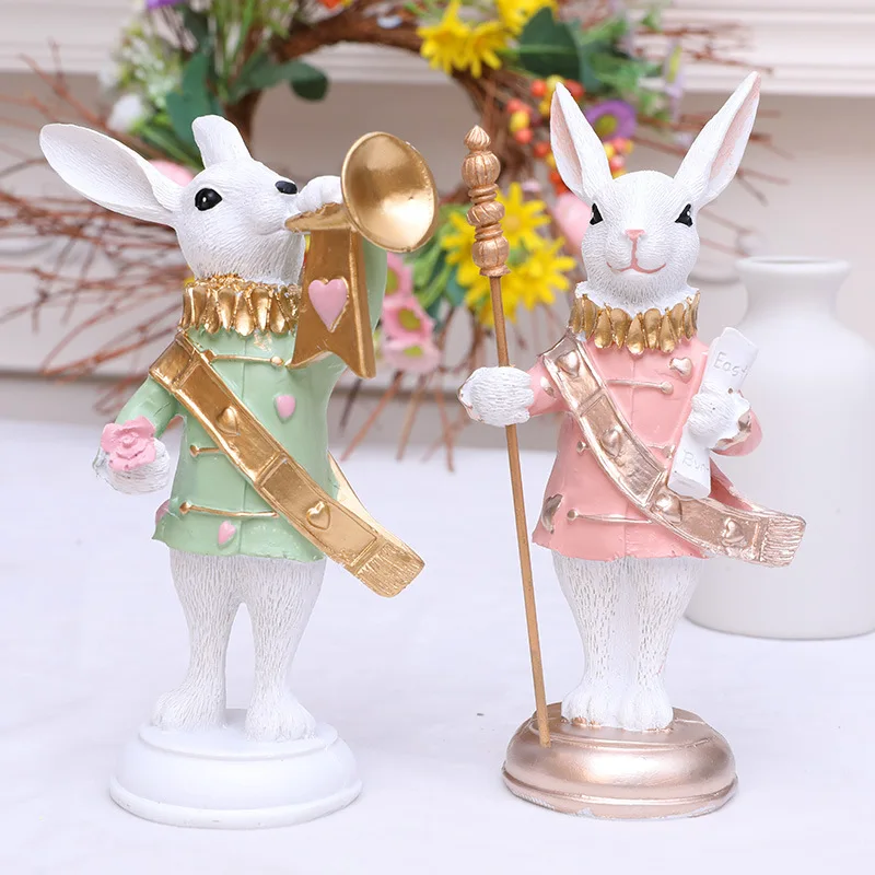 New 2025 Creative Easter Resin Scepter Horn Rabbit Home Resin Decoration Desktop Bedroom Ornament Surprise Gift