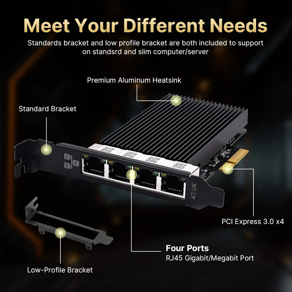 

(A26M) Сетевая карта PCIe 2,5 Гбит/с для Intel I226 10/100/1000/2500 Мбит/с, 4-портовый LAN-адаптер RJ45 для настольных ПК с Windows 10/11