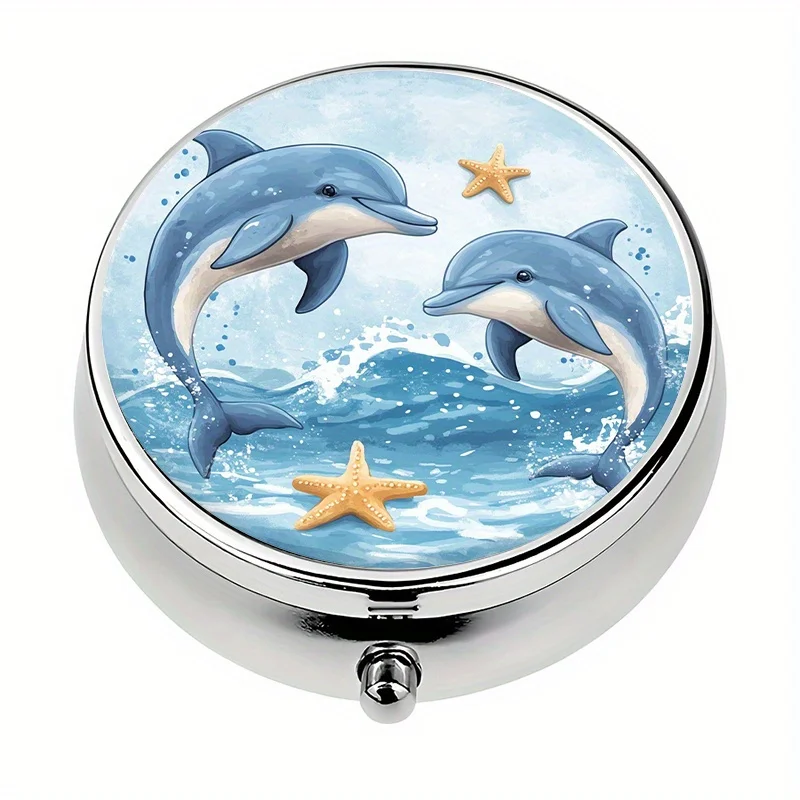 1-piece ocean dolphin-themed pill box with 3 compartments, mini pill container, pill organizer, perfect for travel and storing vitamins