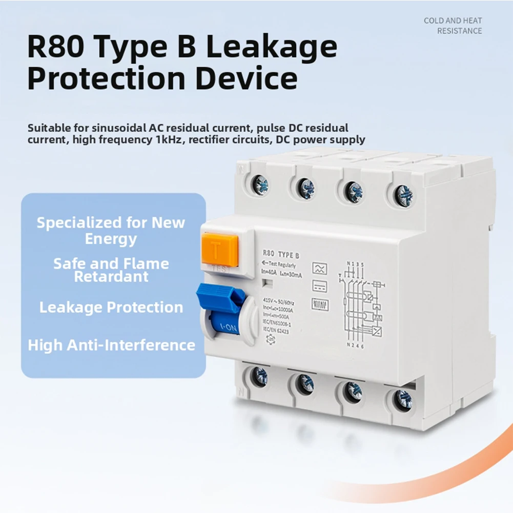 Type B DC 100A Residual Current Breaker for New Energy Charging Applications Requiring Precision 30mA Tripping