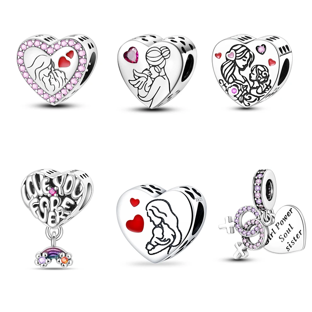 Abalorios de plata 925 chapados para jóvenes, con diseño de amor familiar, compatibles con pulseras originales de plata 925, regalos de joyería para mujeres