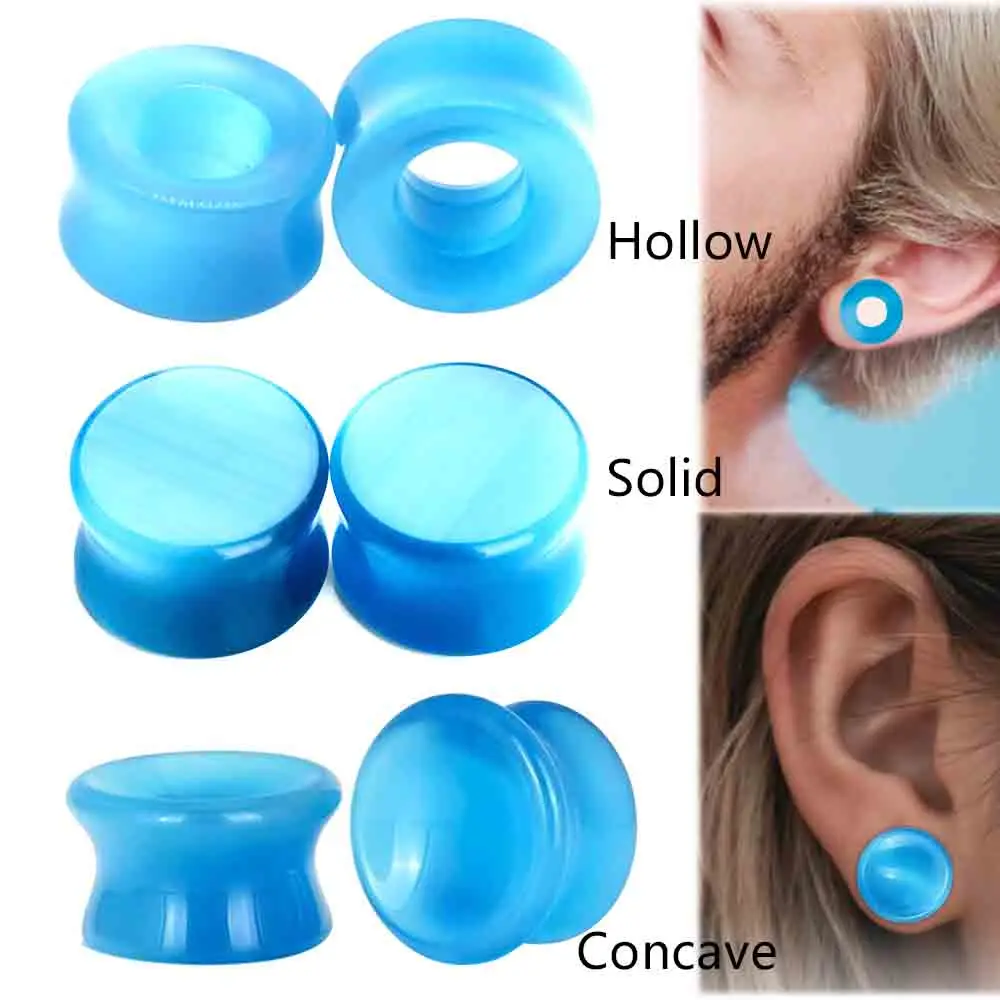 2PCS Blau Katzenauge Stein Ohrstöpsel Tunnel Sattel Runde Hohl Solide ConcaveExpander Körper Piercing Messgeräte 2g-5/8'' – Detail 1