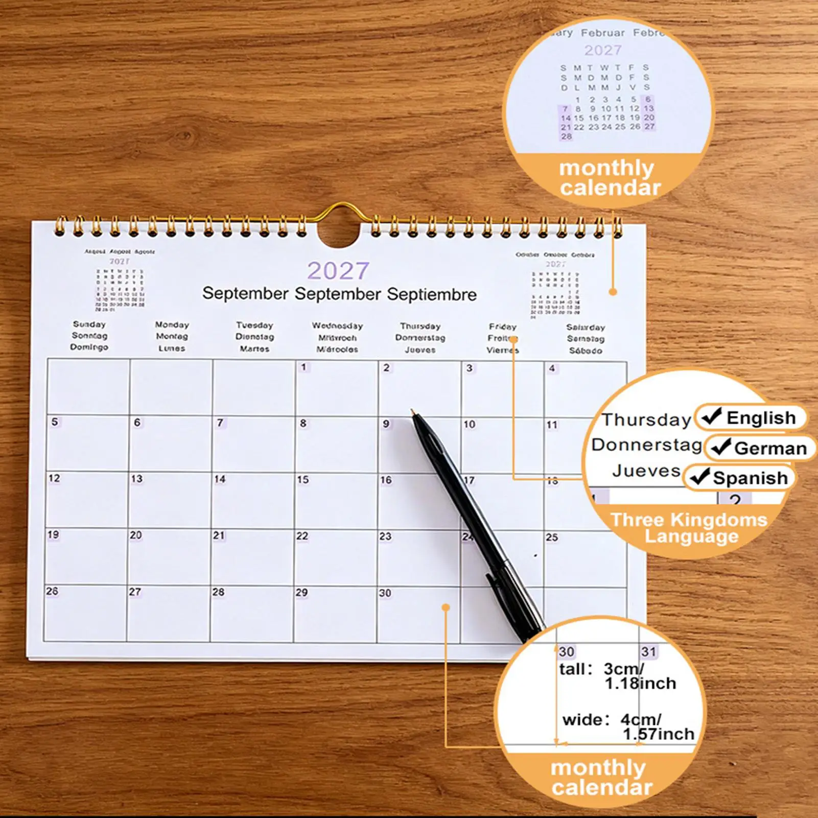 Wall Calendar Weekly Planner Calendar January 2027-December 2027 12-Month Coil Planner Schedule Organizer Calendar Home decor