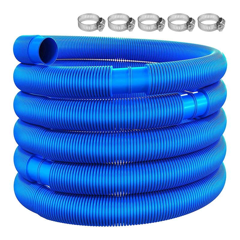 6.3M Swimming Pool Hose Diameter 32 Mm with Hose Clamp ,Swimming Replacement Pipe Pool Cleaner Tool,Blue