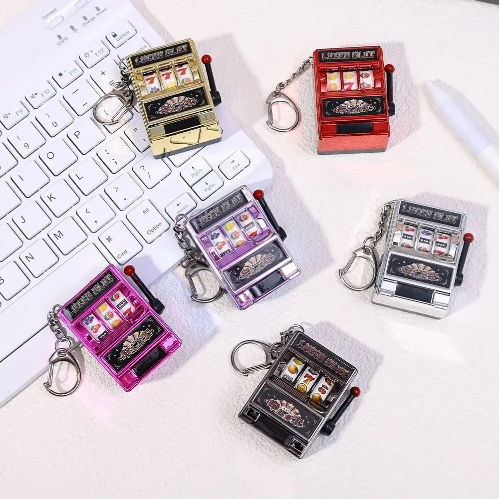 Retro Stress Reliever Keychains Coin Operated Games Key Holder Mini Fruit Slot Machine Kids Adult