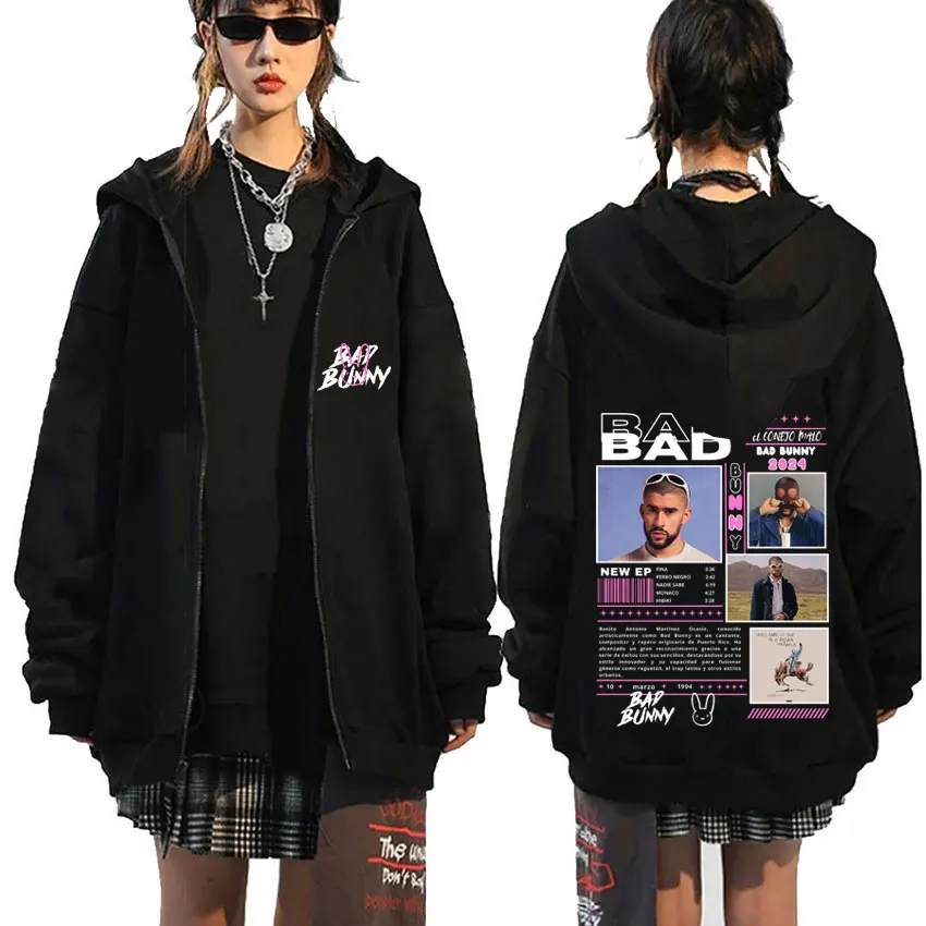 Rapper Bad Bunny Nadie Sabe Lo Que Va A Pasar Manana Graphic Zipper Hoodie Men's Women Fashion Hip Hop Oversized Zip Up Jacket