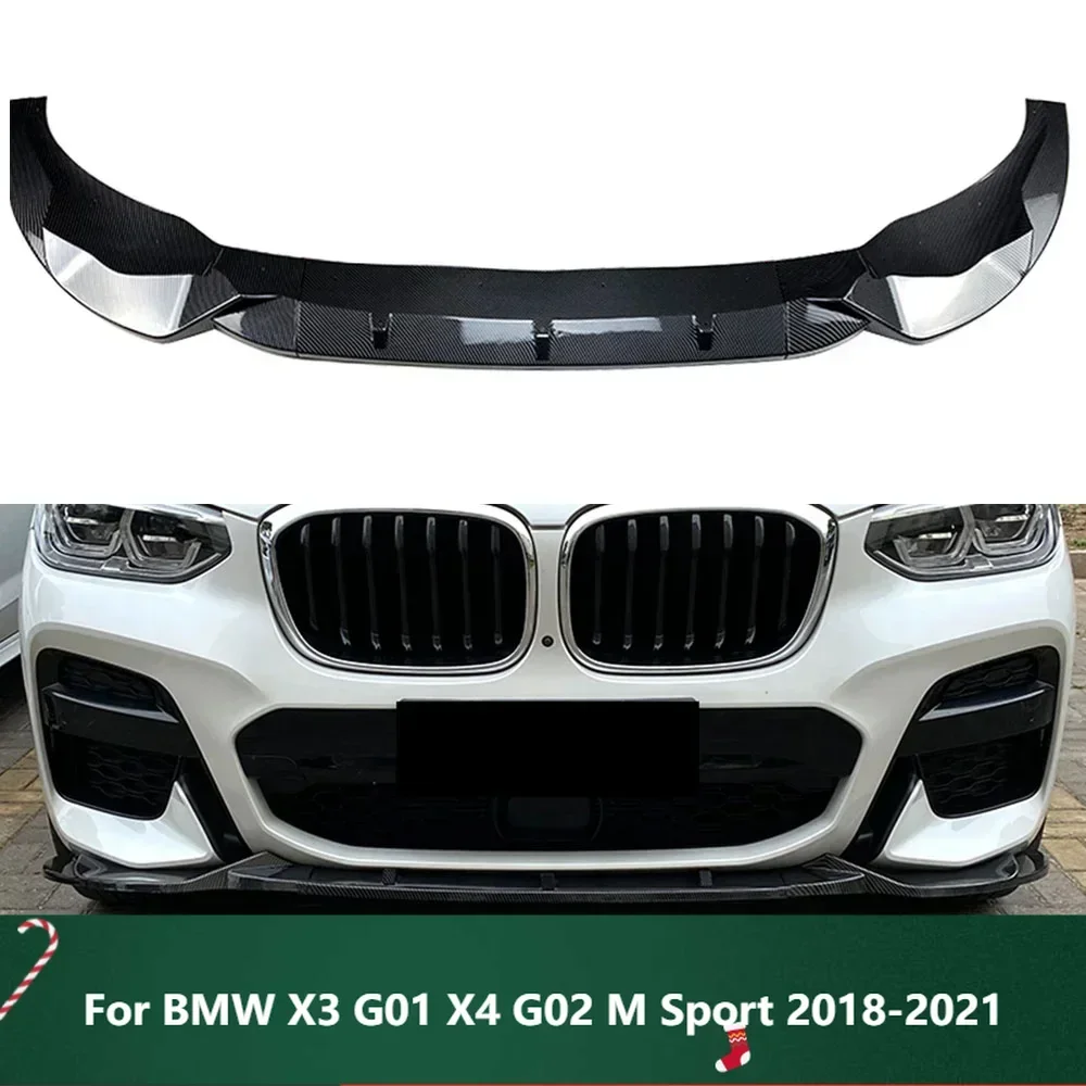 

New！Front Bumper Spoiler Splitter LipCarbon Fiber Look/Gloss Black Car Lower Protector Kit For BMW X3 G01 X4 G02 M Sport 2018-20