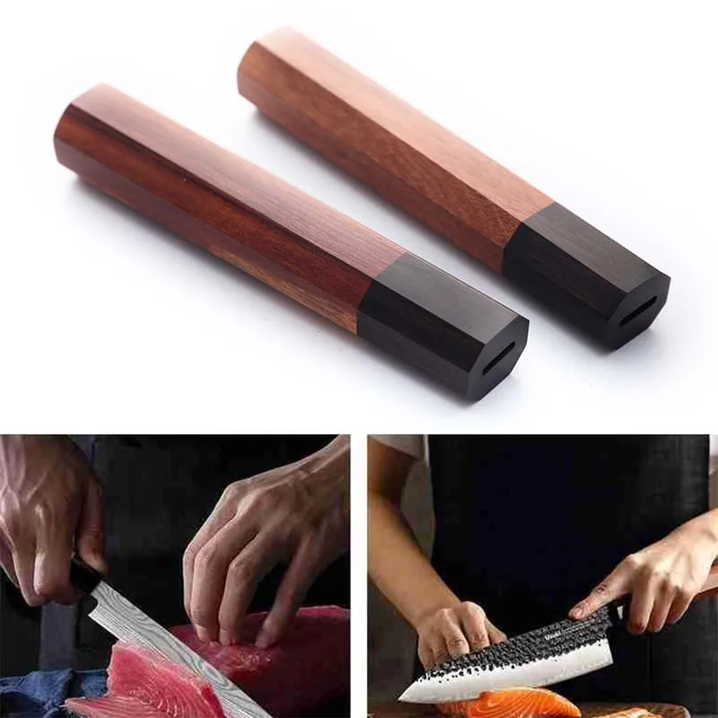 Red Wood Octagonal Kitchen Knife Handle, Bone Pattern Bony Texture, 1Pc Replacement