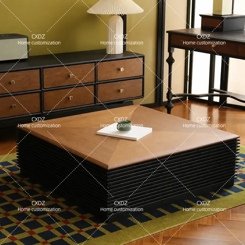 Retro Solid Wood Coffee Table Japanese Simple Black Parquet Ash Wood Floor Table for Living Room Household Creative Design