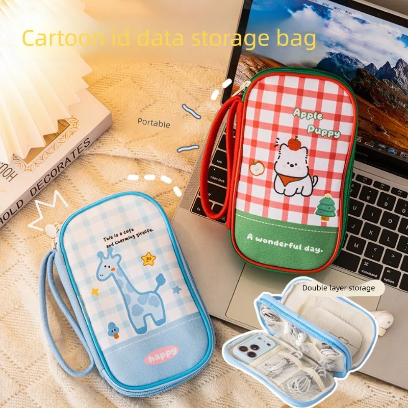 Portable Digital Storage Bag Multi-layer Cable Organizer Pouch for Data Cable Earphone Charger Cute Print Passport Travel Bag
