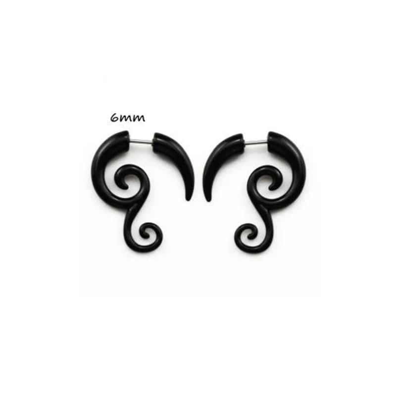 2 Pcs Black Acrylic Fake Ear Plugs and Tunnels Stainless Steel Screwed Earring Expander Spiral Wing Punk Ear Gauges Body Jewelry