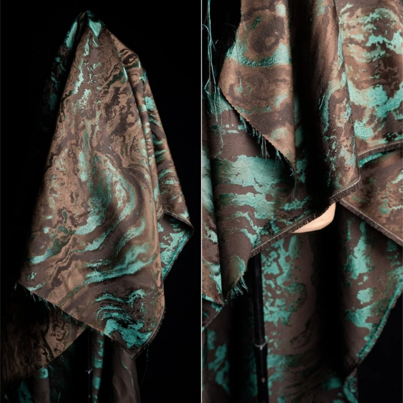 Brown-green River Ripple Pattern, Three-dimensional Relief Texture Autumn and Winter Jacket Jacquard Handmade Designer Fabric